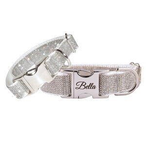 Luxury Designer Wedding White Metallic Crystal Collar 1.5" WIDE for Large Dogs